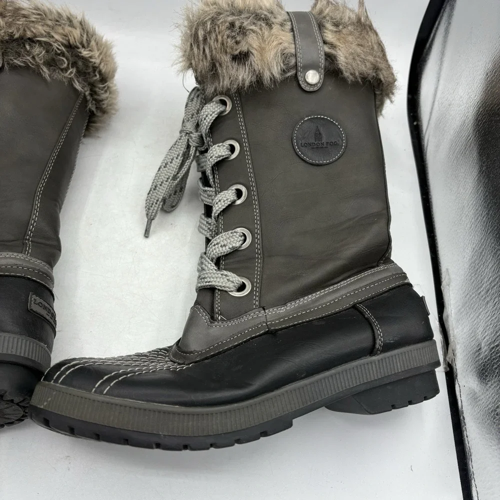 London Fog Boots Womens Size‎ 9 Gray Melton Winter Duck Tall Lace Up